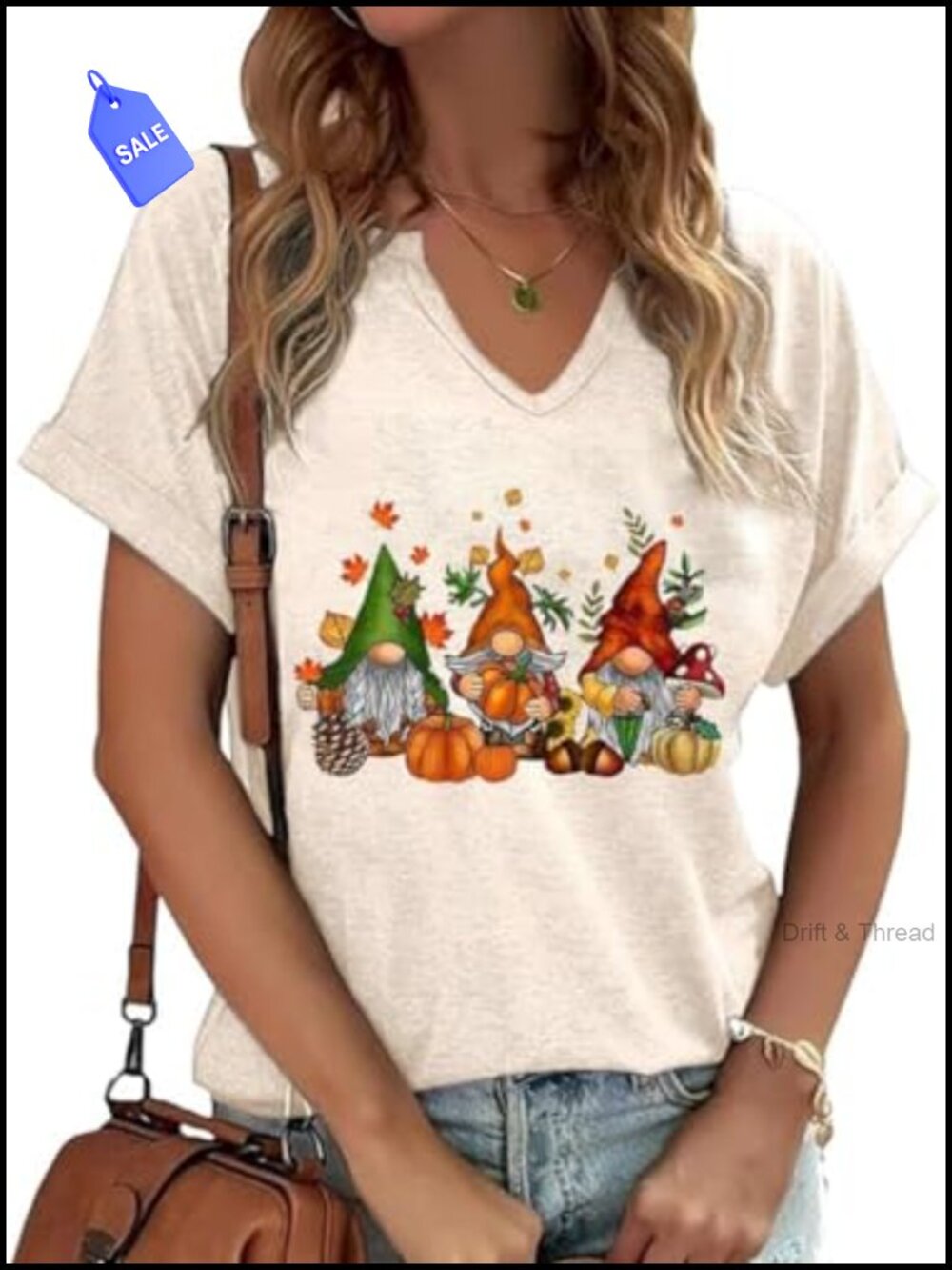 Women's V-Neck Fall Halloween Thanksgiving Graphic Short Sleeve Tee